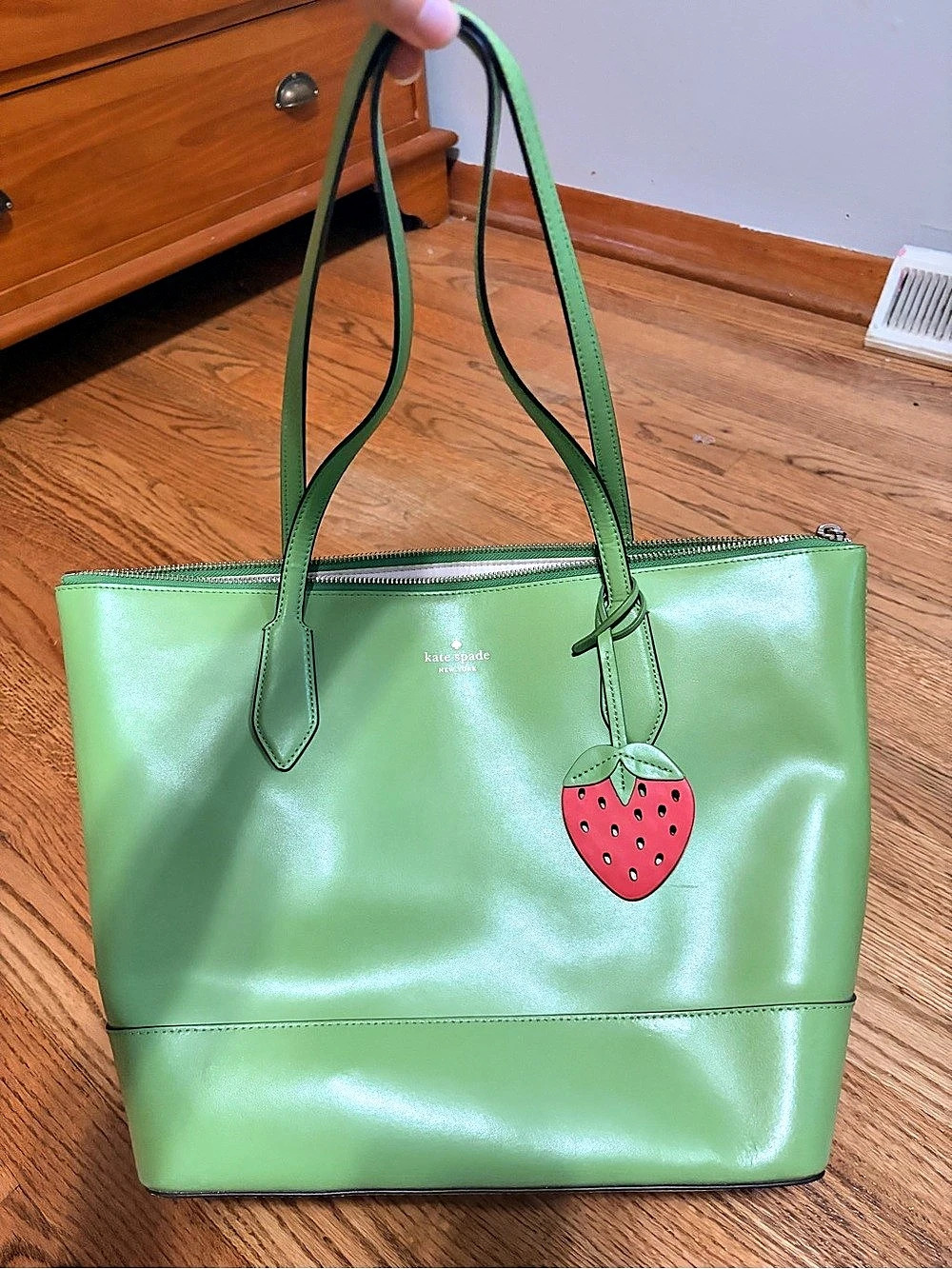 Kate Spade Green Tote with Strawberry Charm